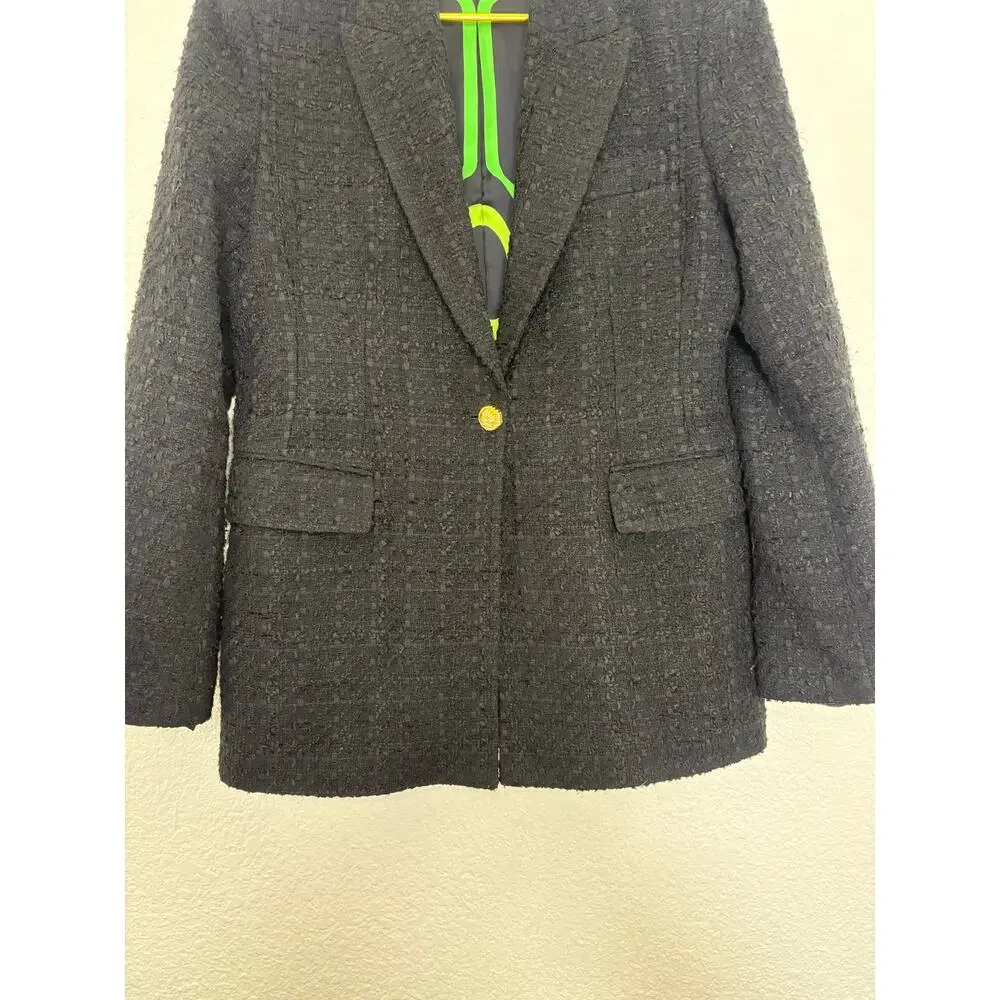 Zara Black Textured Tweed Blazer Size Large Oversized Chic Quiet Luxury Office